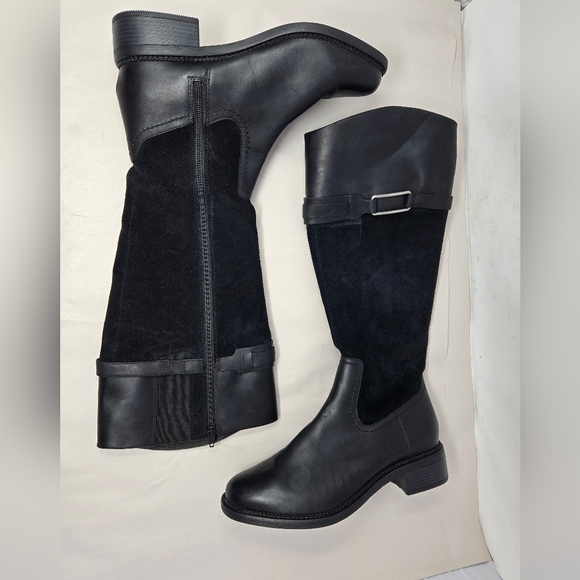 Clarks Expandable Calf Womens Riding Boots Sz 9M & 10M Maye Carly Black Leather - Picture 2 of 16